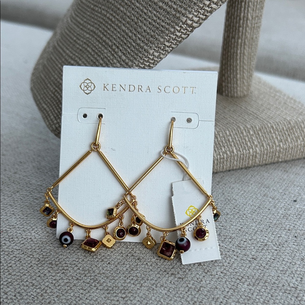 Kendra Scott Gold and Burgundy Earrings Evil Eye NWT